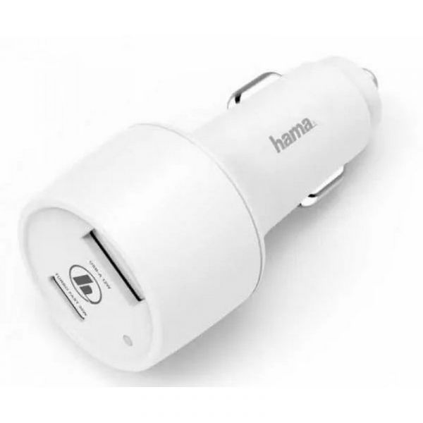 Автомобильное зарядное устройство HAMA H-183322 , USB + USB type-C, 3A белый